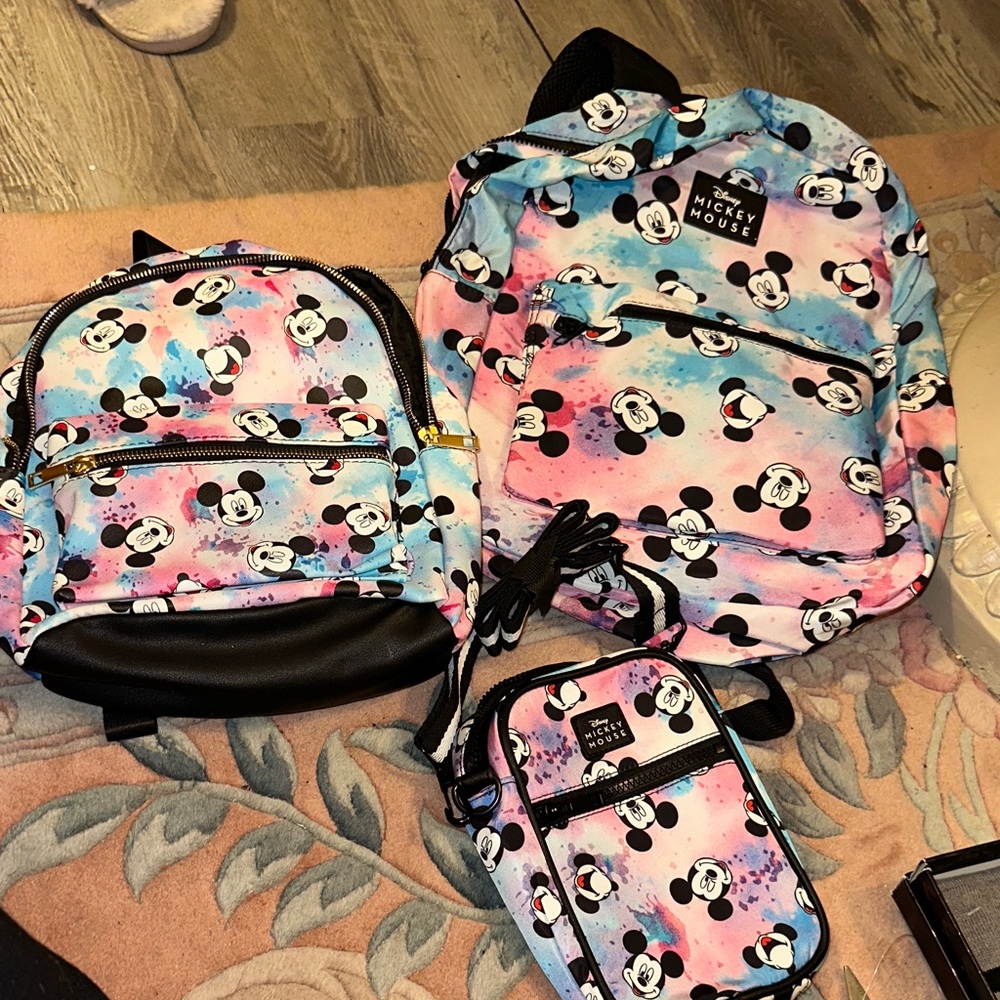 Disney BioWorld 3 Pc Gift Set Tie Dye Mickey Mouse Crossbody Bag Mini & BackpacK